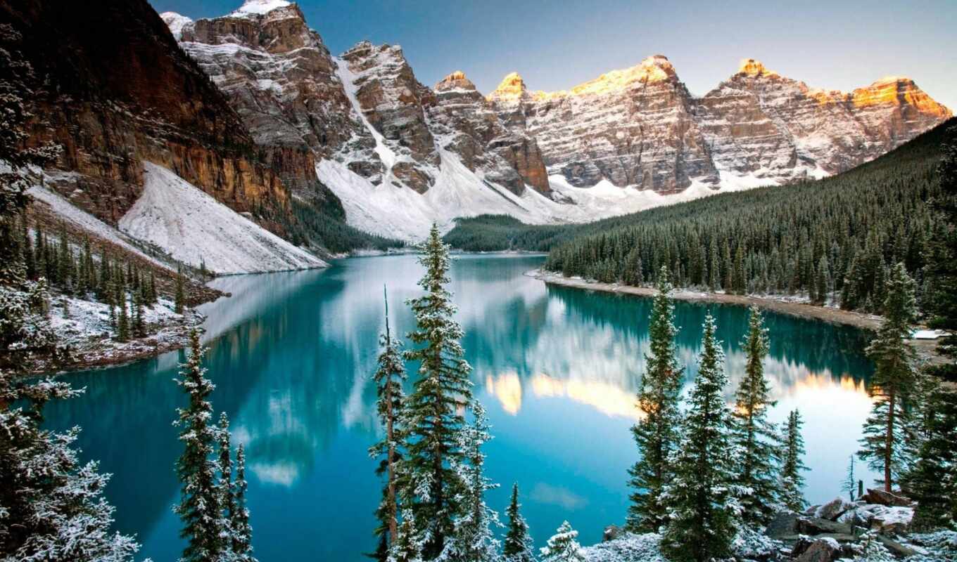 озеро, louise, moraine, морейн, banff, канадский, парке, национальном, ледниковое, долине