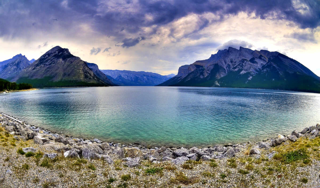 озеро, природа, канада, пейто, minnewanka
