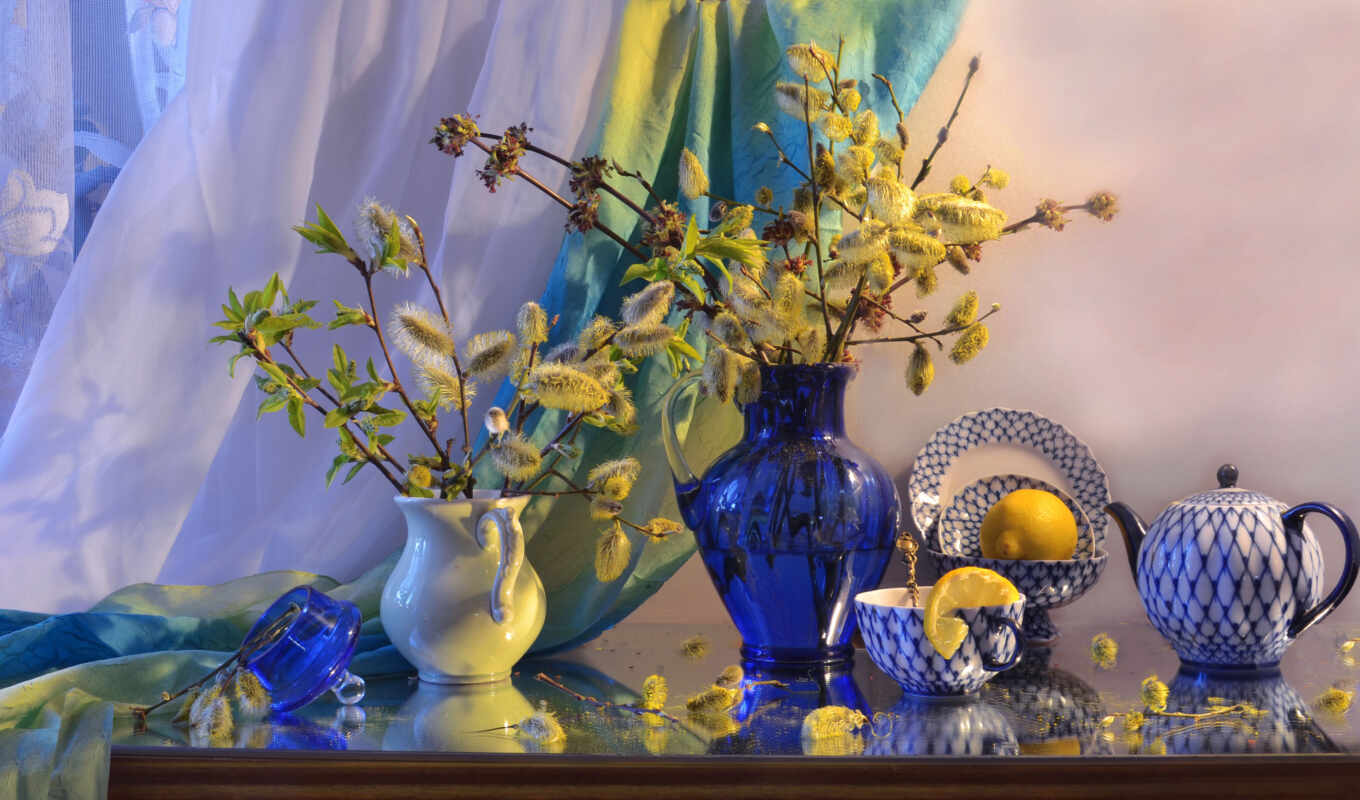 цветы, еще, столик, tapety, cup, life, чая, ваза, чайник, натюрморт, viktorovna