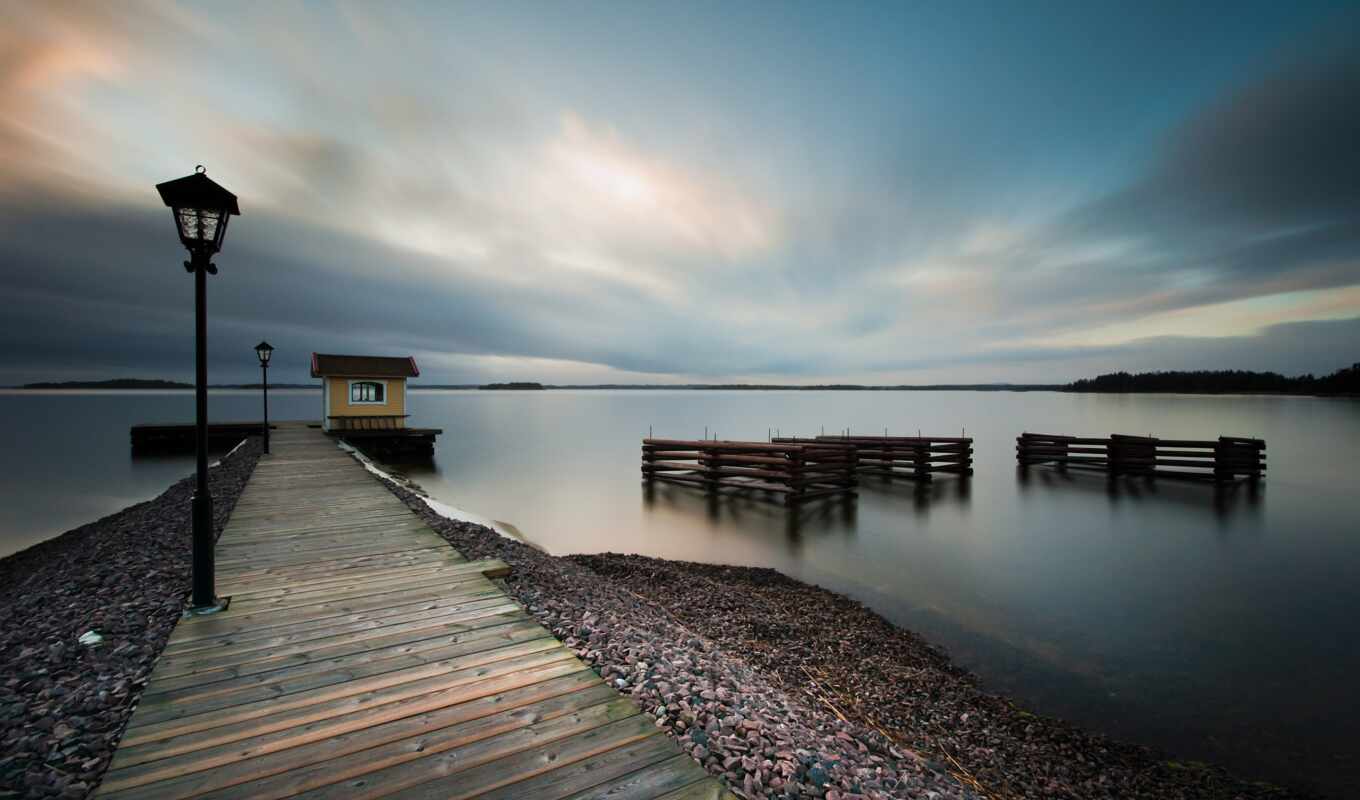 evening, sea, pier, cloud, coast, sweden, calmness, straight ahead, ktoto