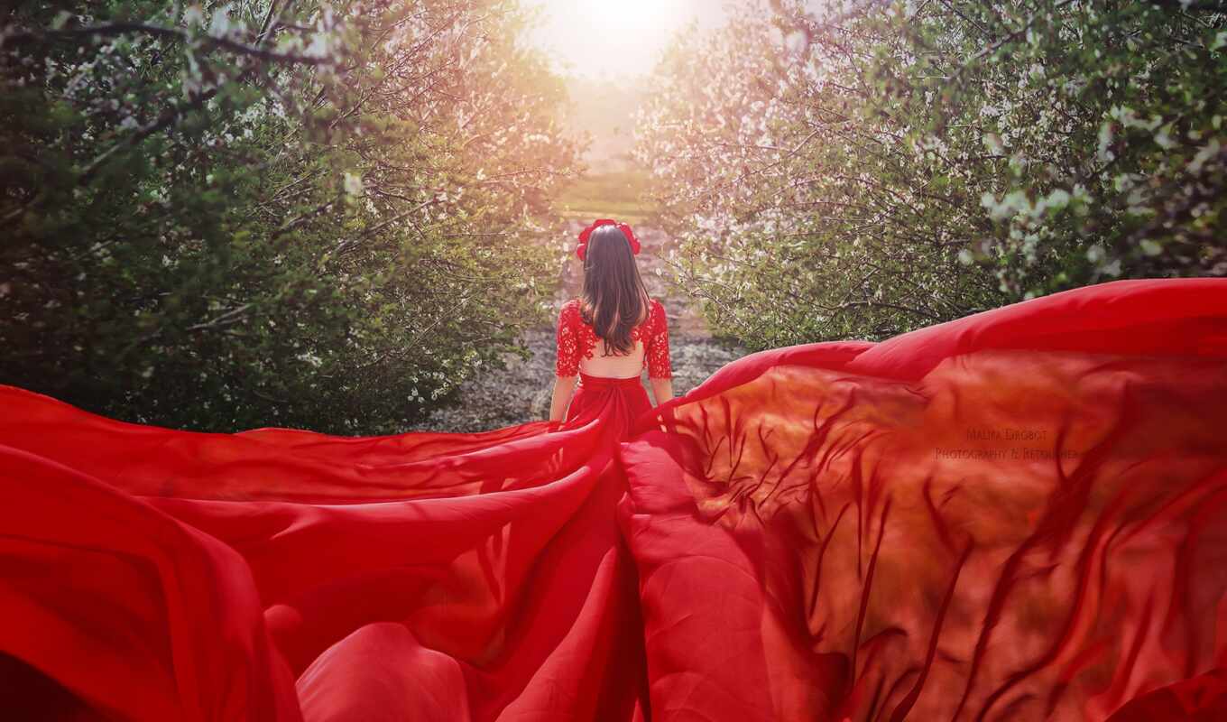 девушка, фотограф, sun, свет, red, красное, платье, garden, спина, весна, трек