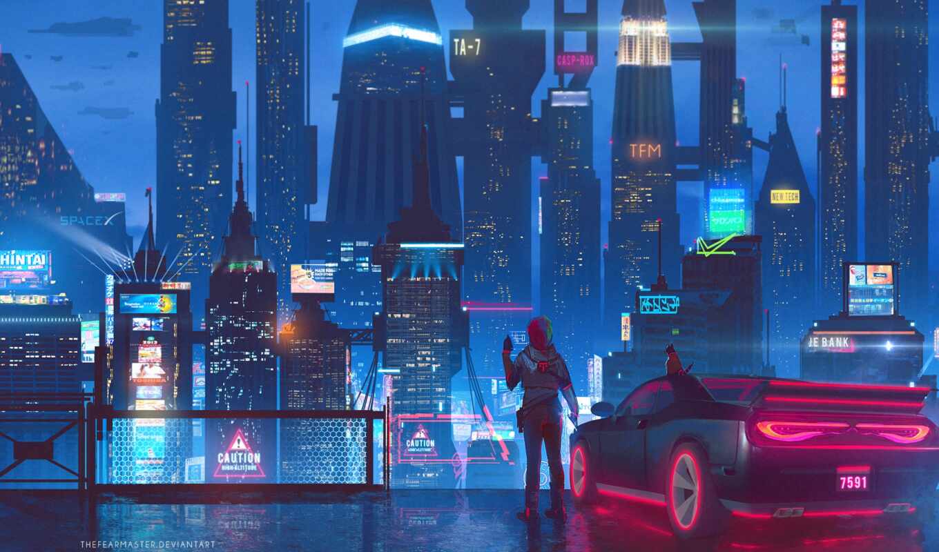 город, ночь, будущее, cyberpunk