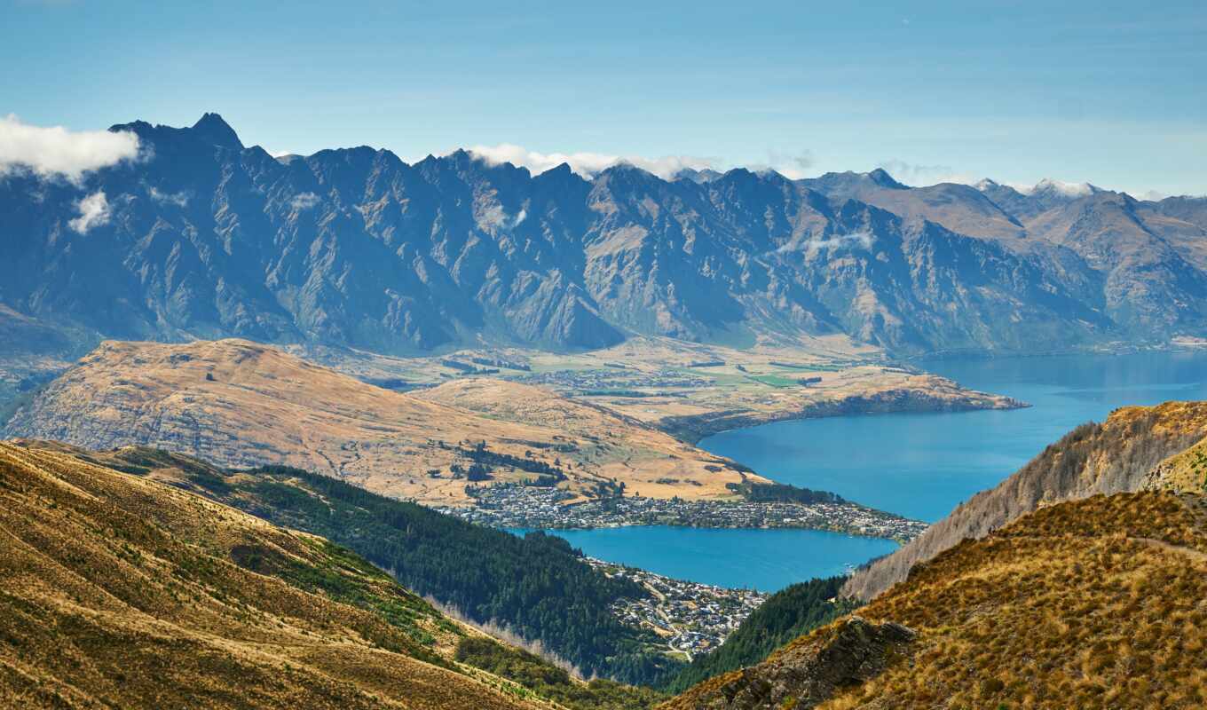 lake, view, a laptop, mountain, landscape, aerial, puzzle, the first, queenstown