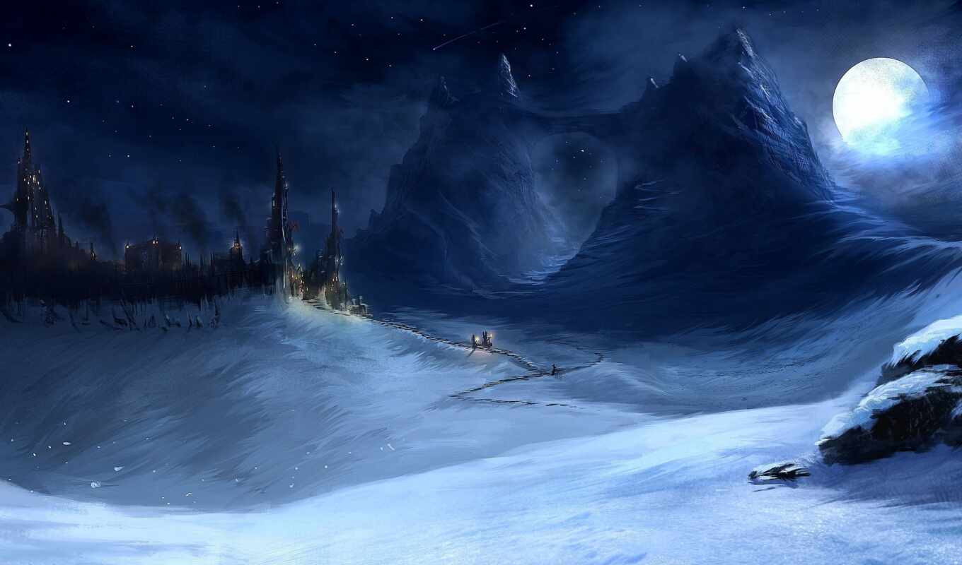 ночь, winter, гора