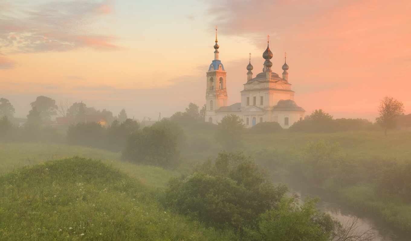 nature, photographer, landscape, square, Russia, much, fog, humor, church, holy