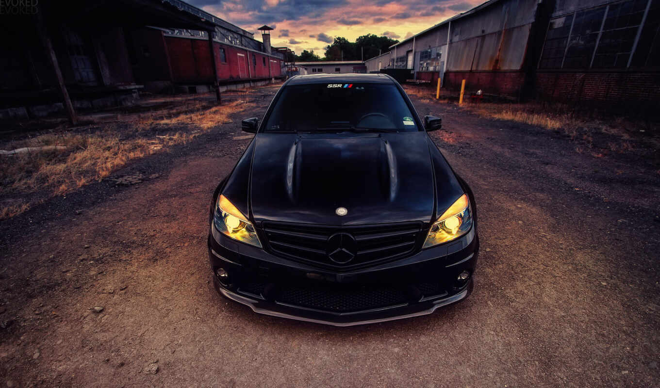 black, sunset, mercedes, Benz, cars