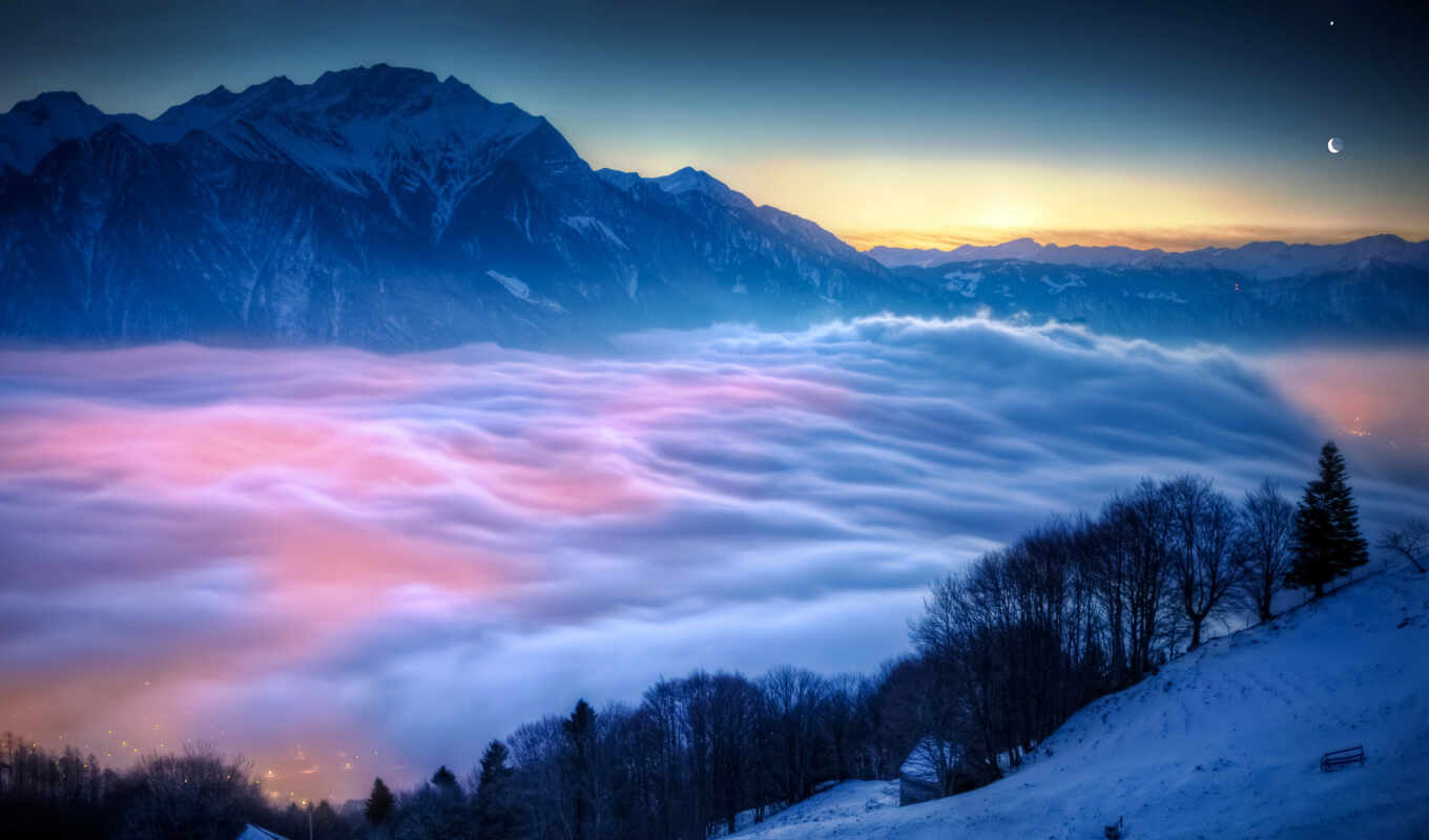 mountains, fog