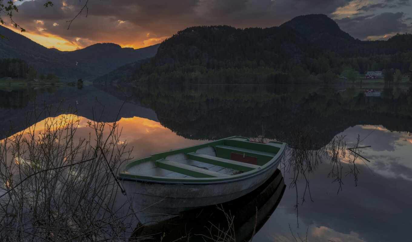 озеро, фотограф, лодка, окруженный