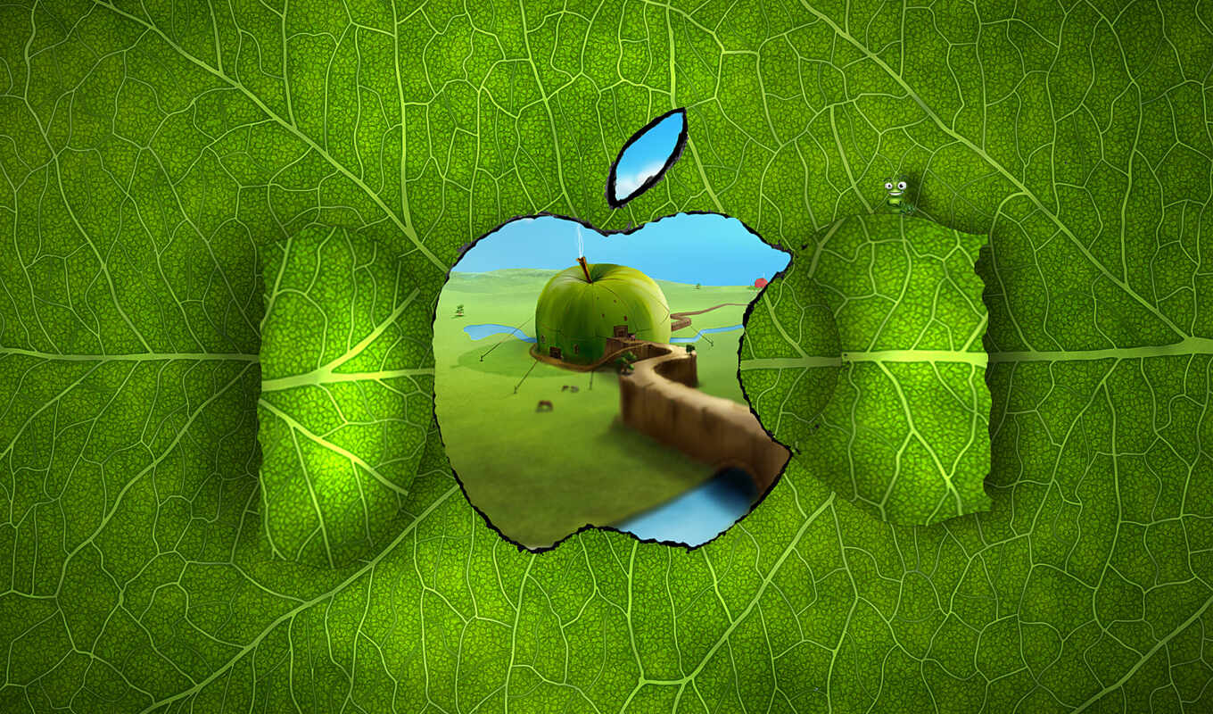 apple, mac, лист, рисунок, окно, зелёный, прожилки
