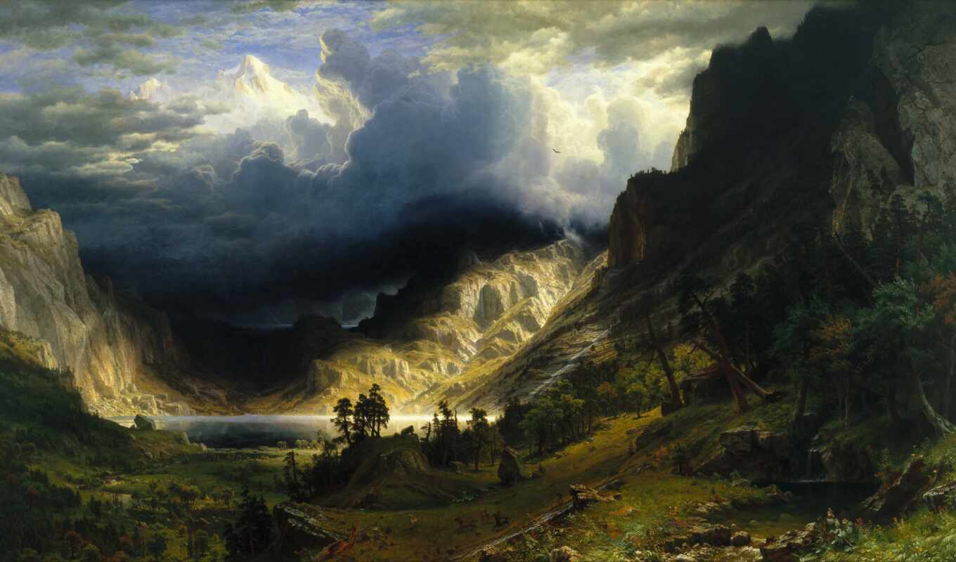 озеро, гора, landscape, top, облако, stormy, albert, hang, бирштадт, ceplyatsya