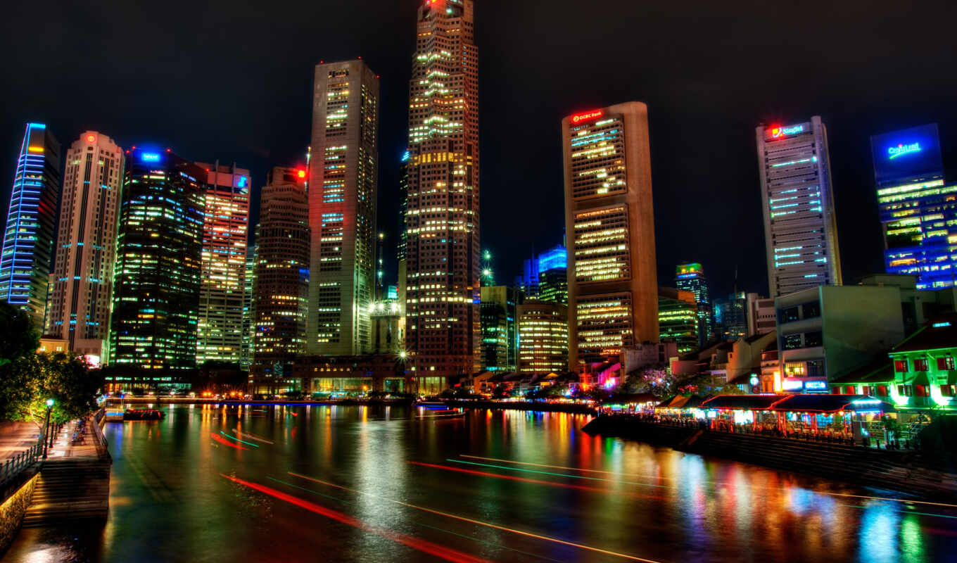night, singapore, high - rise buildings, neighborhood