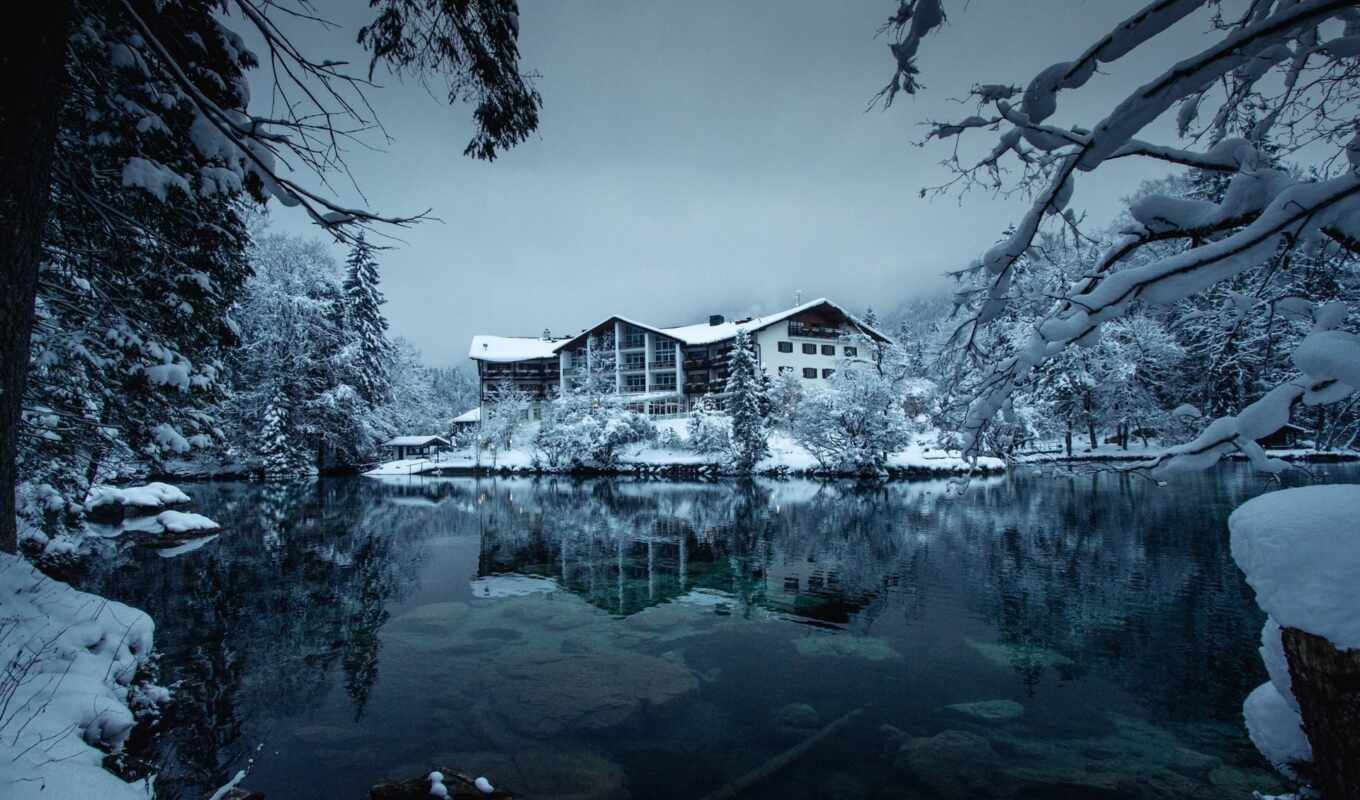 lake, house, forest