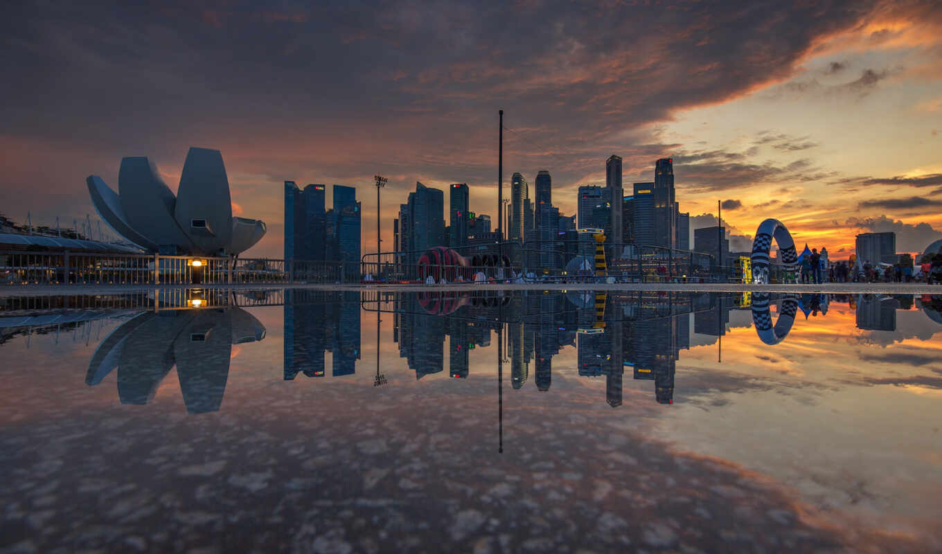 город, современный, отражение, even, панорама, mosque, singapore, hassan, casablanca, cingapura