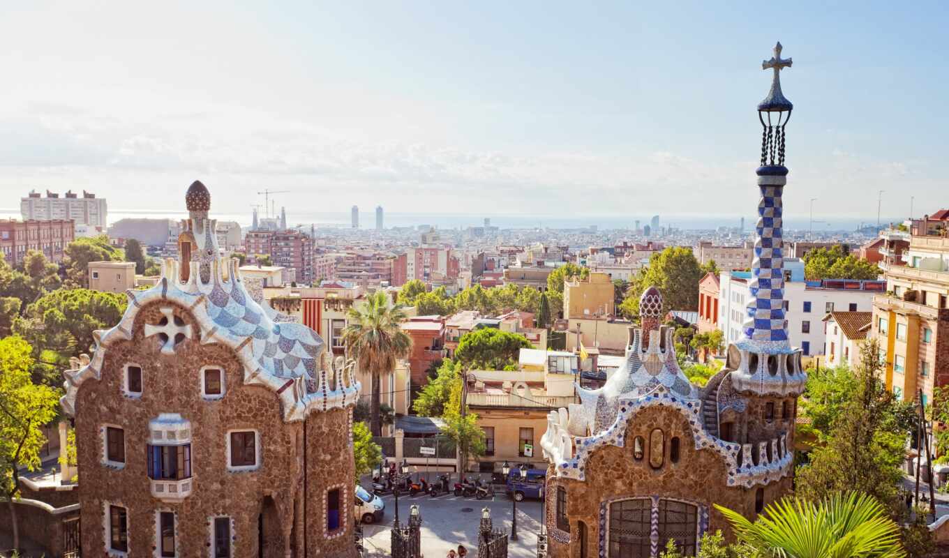 Mosaic, city, park, hill, barcelona, Spain, rook, theatre, g-ell