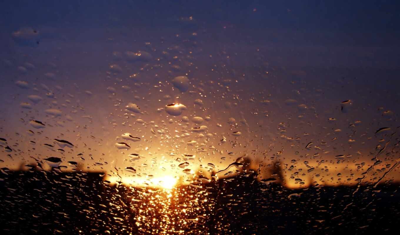 дождь, окно, город, осень