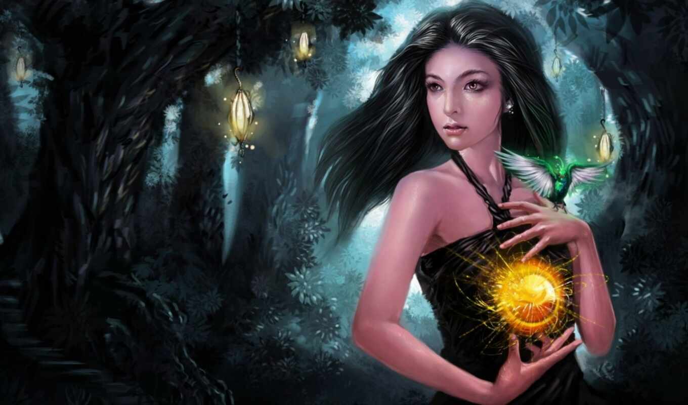 girl, forest, magic, fentezti