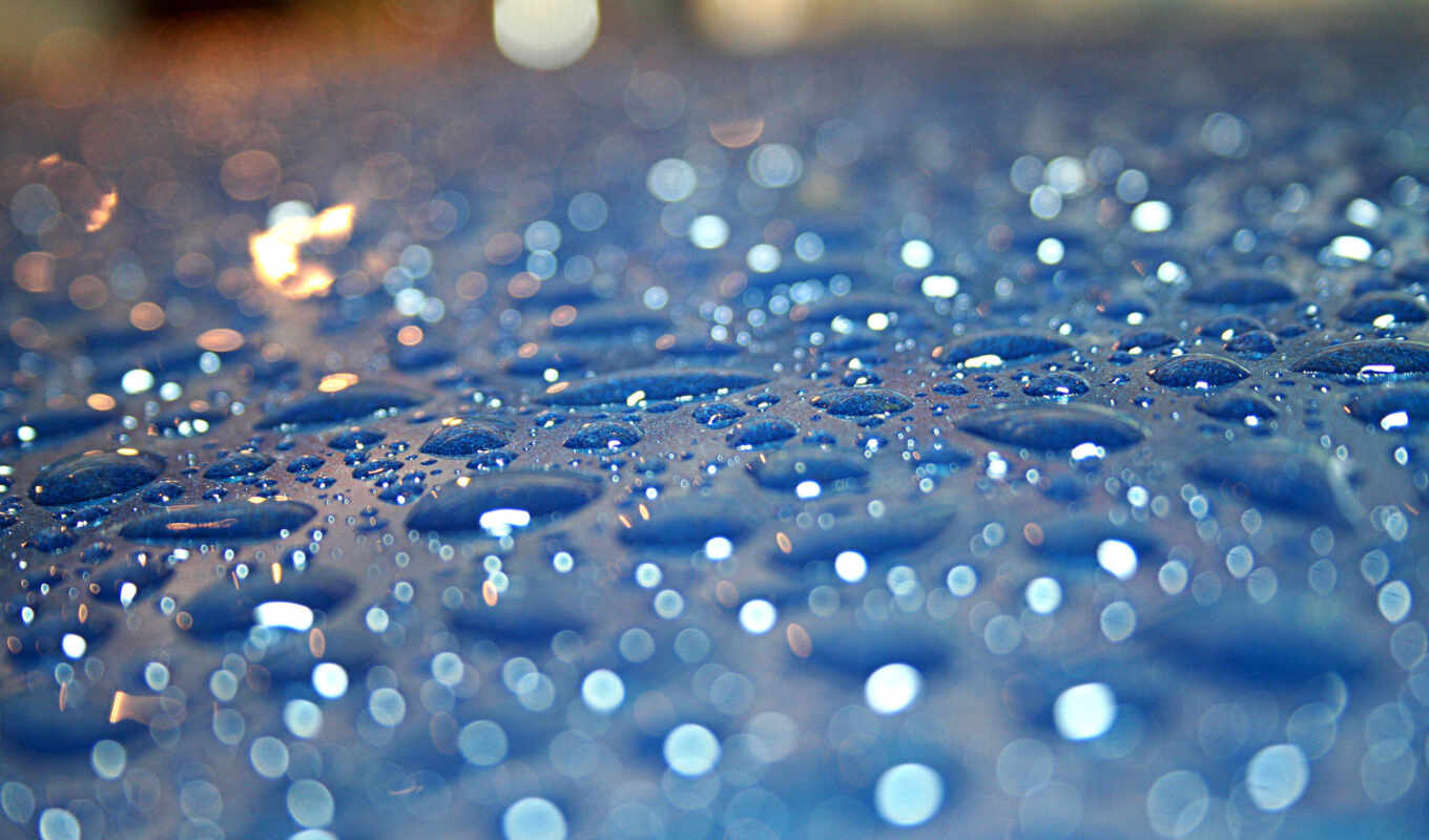 капли, дождя, голубом, стекле