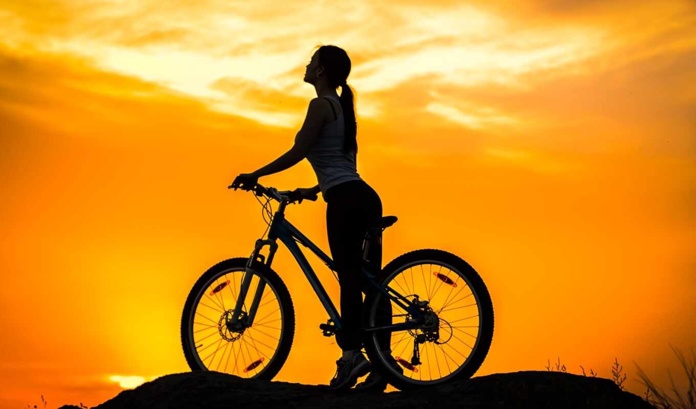 girl, sunset, mountain, sport, a shadow, bike, universo, agenzia