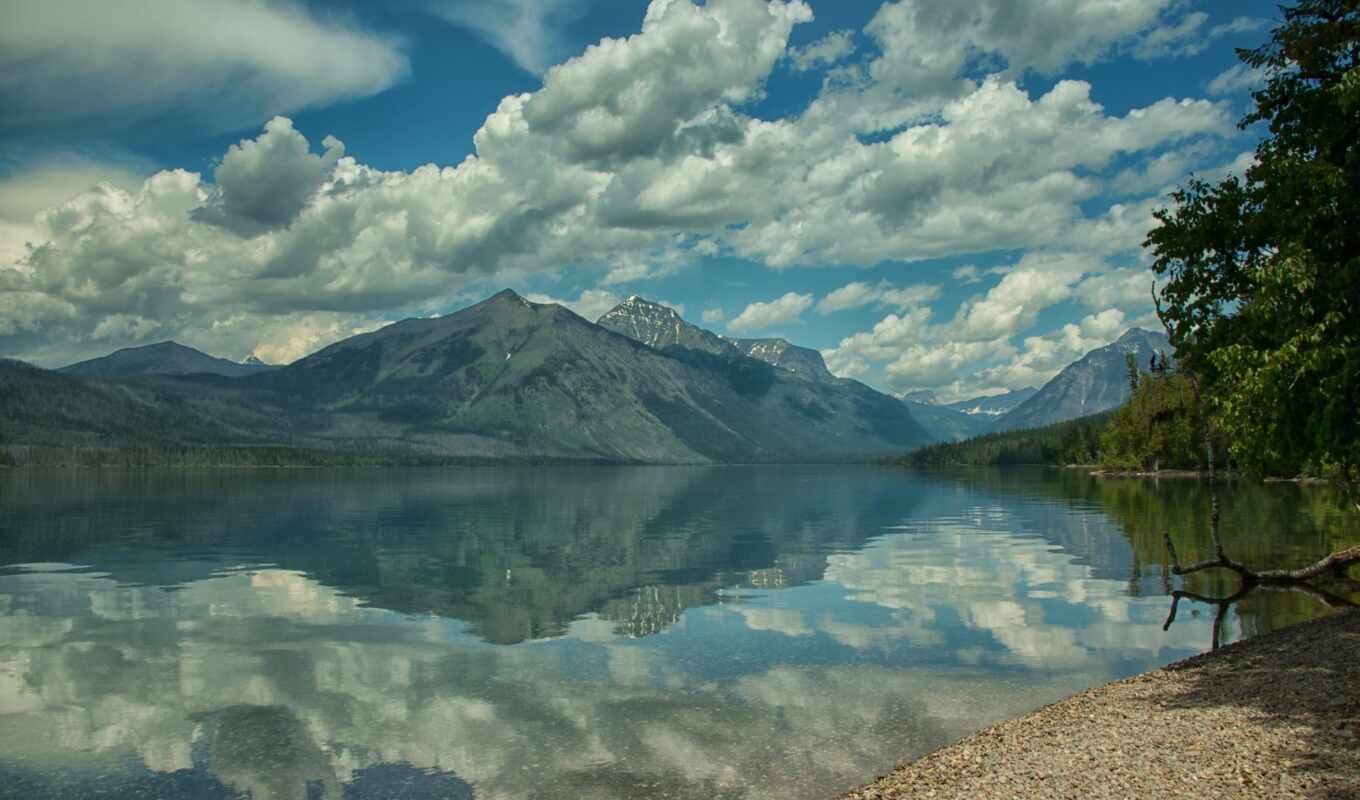 озеро, гора, landscape, glacier, скалистый, монтана, mcdonald