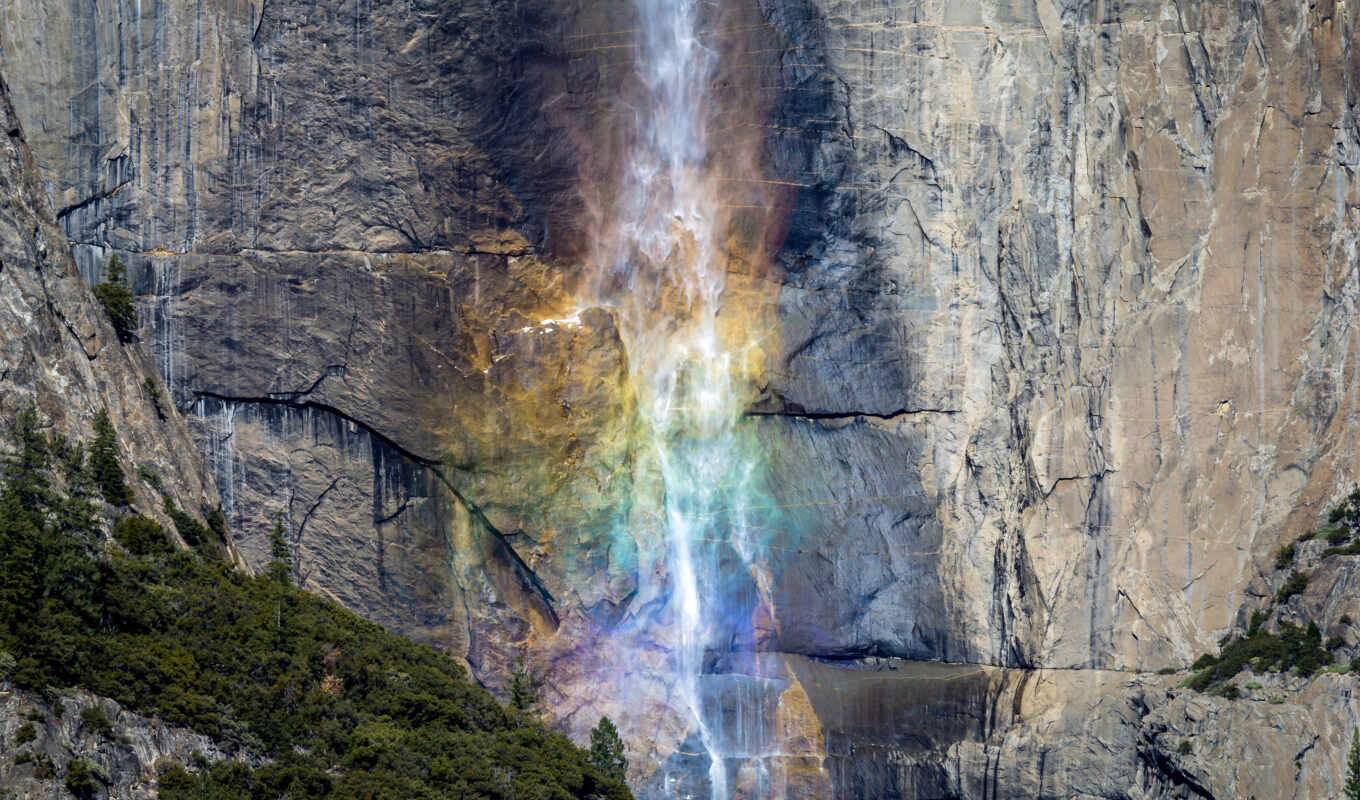 yosemite, водопад, долина, falls, природа, радуга, rock, гора