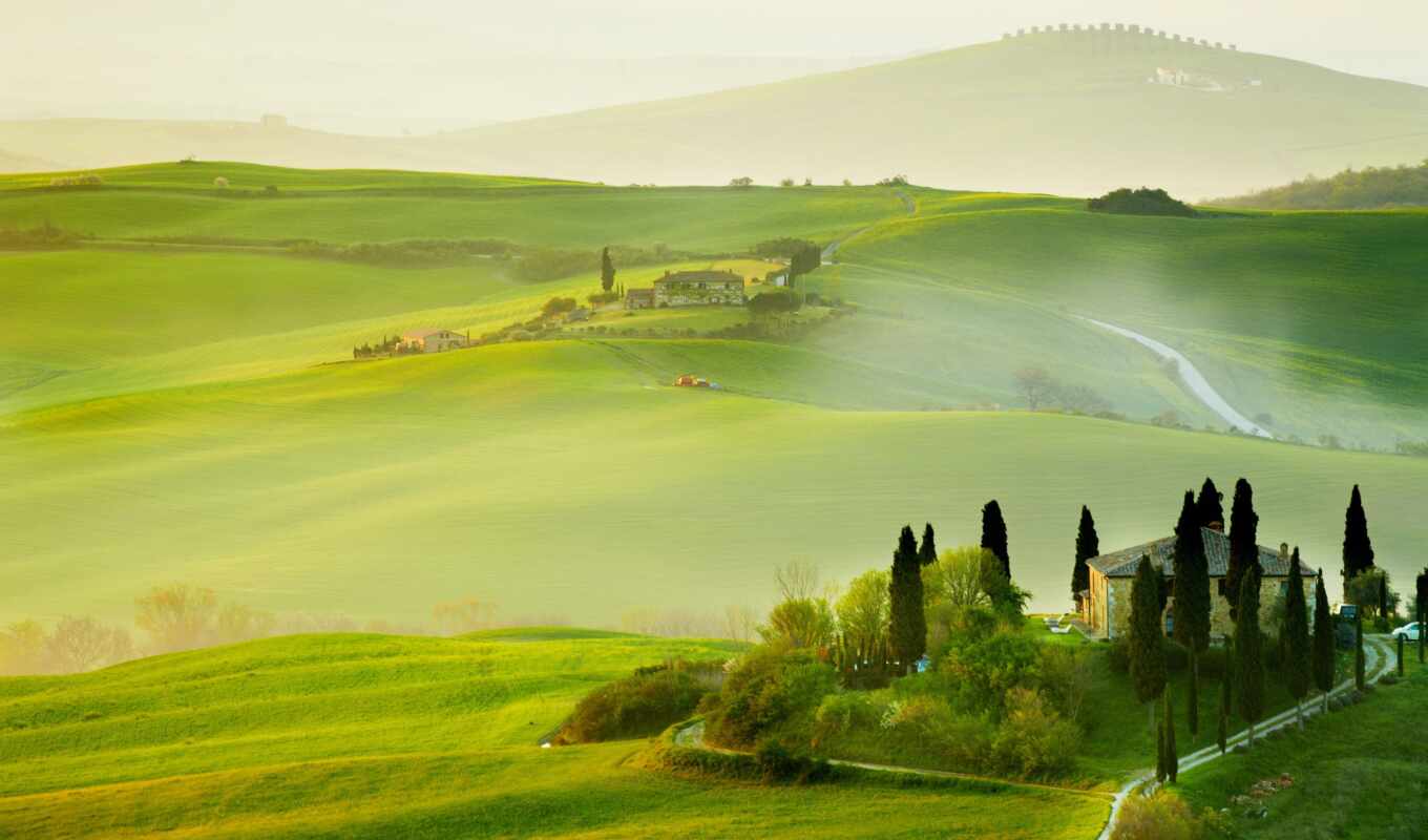 природа, summer, landscape, hill, italy, tuscany
