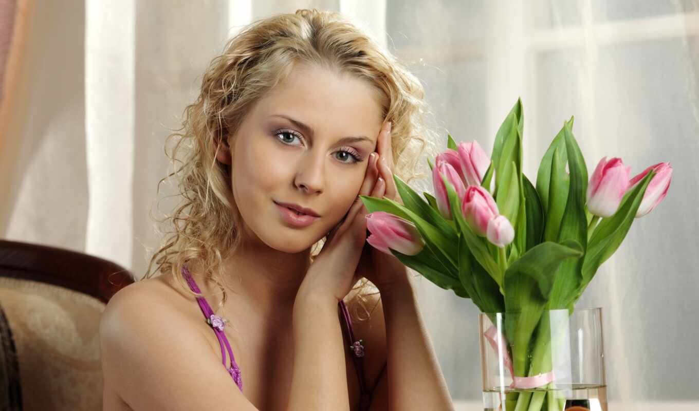 photo, girl, profile, horoscope, tulip, devushki, bouquet, virgin