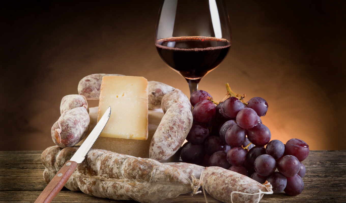 glass, вино, красное, виноград, нож, скопление, колбаса, сыр, пармезан, ломоть