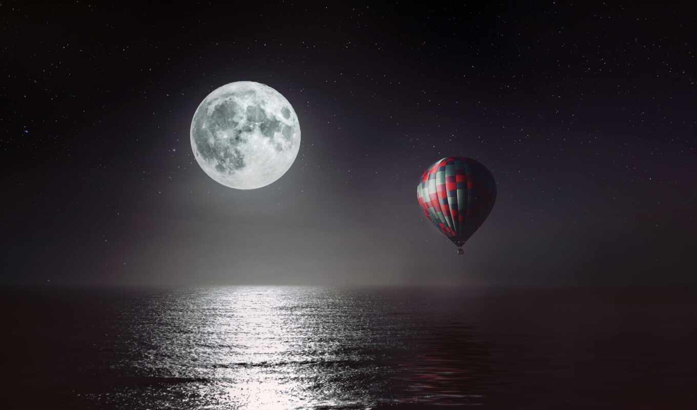 небо, ночь, луна, air, море, hot, который, star, радость, щенок, balloon