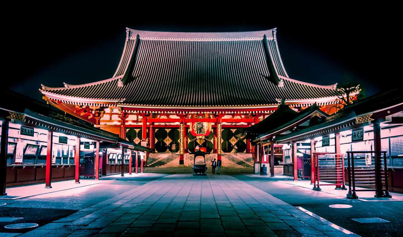 city, night, temple, castle, japanese, tokyo, Japan, asakusa, Tokyo