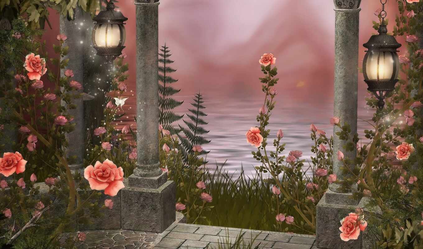 цветы, garden, розовый, fantasy