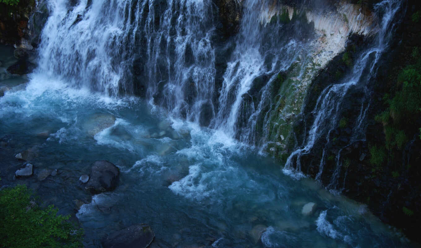 природа, waterfalls, bottom, вечер, водопад, камни, река, 