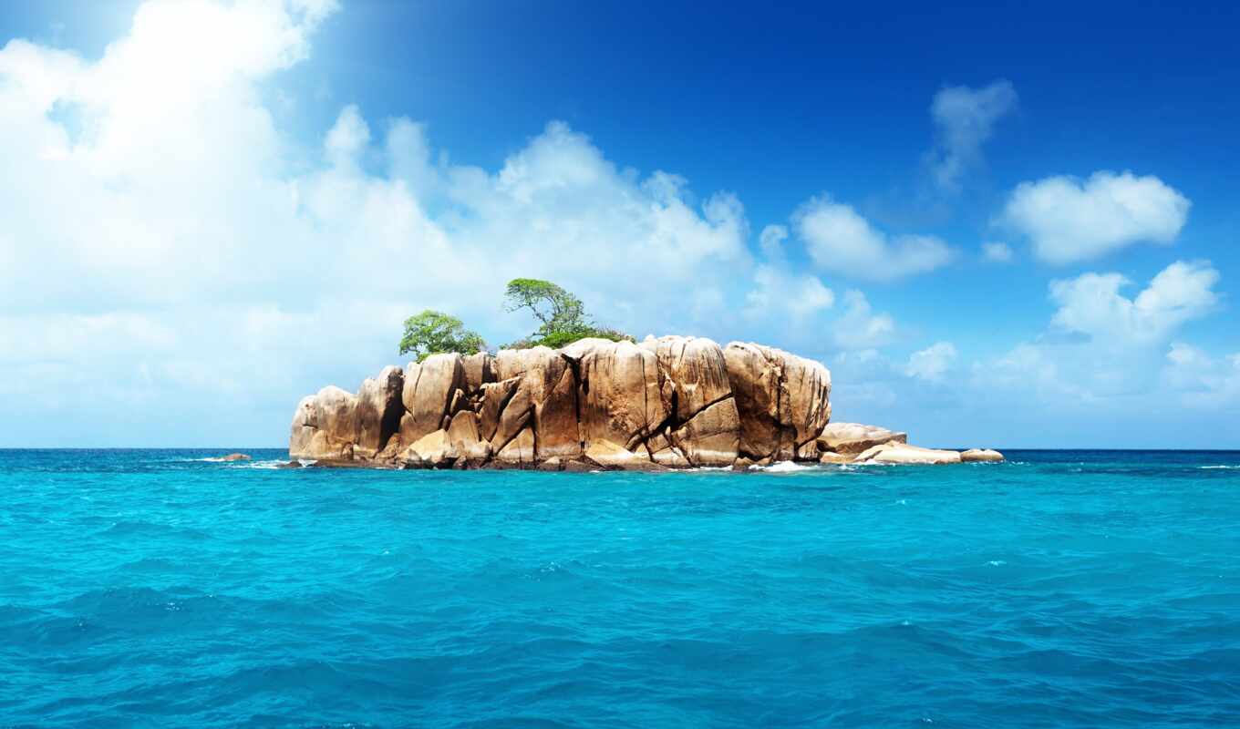 природа, rock, море, остров, ocean, побережье, palm, плитка, pour