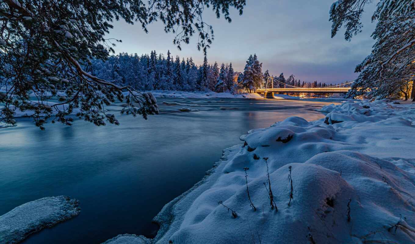 nature, ipad, snow, winter, ago, Bridge, landscape, day, Finland