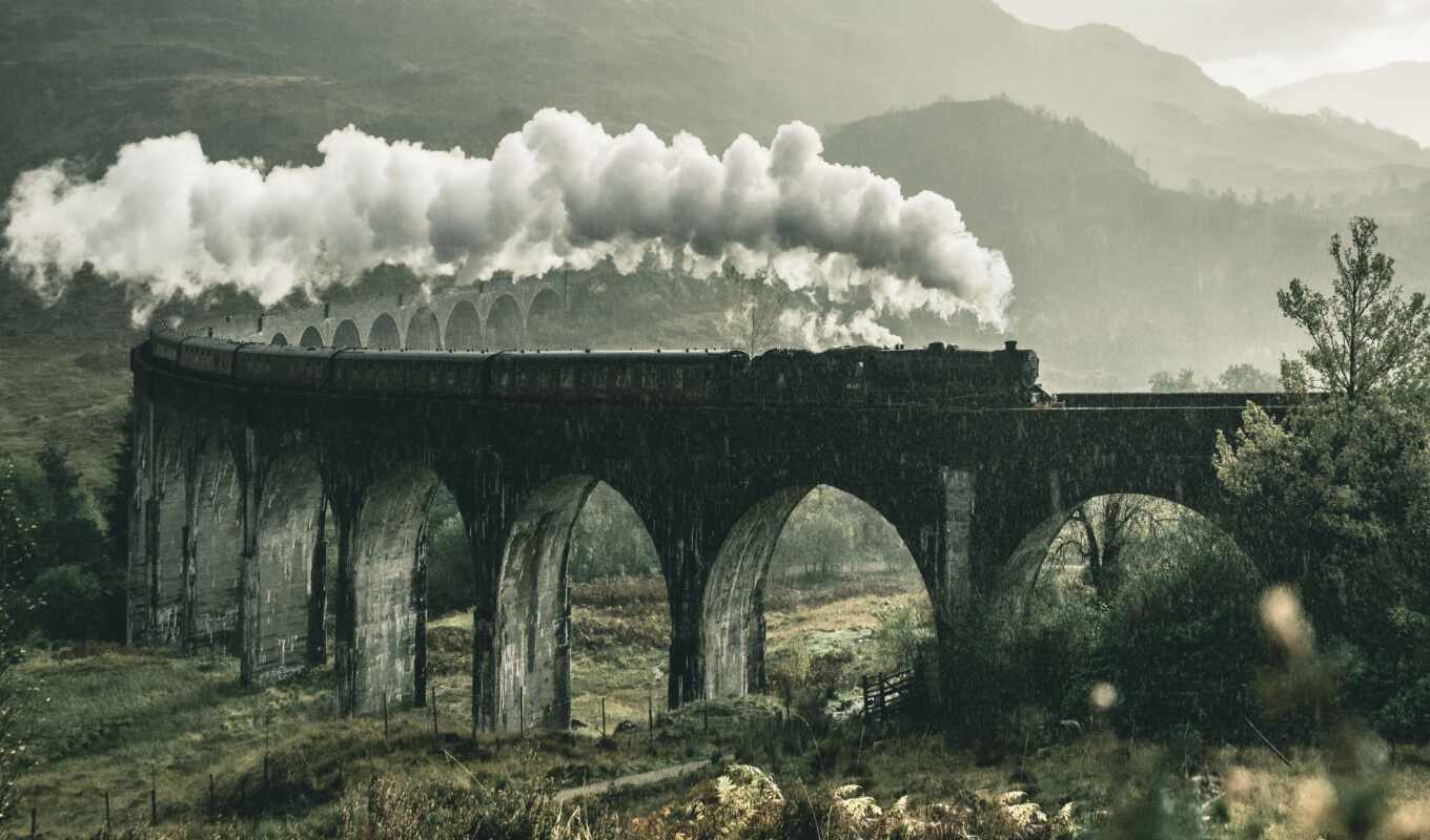 ipad, дым, гора, поезд, мост, дорогой, iron, виадук, журнала, previe, glenfinnannyi