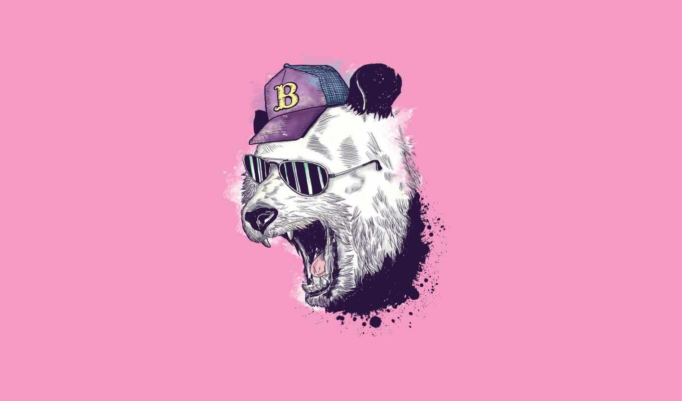 picture, picture, glasses, picture, panda, mouth, minimalism, pink, with the button, choose, right, humor, context, browser, baseball