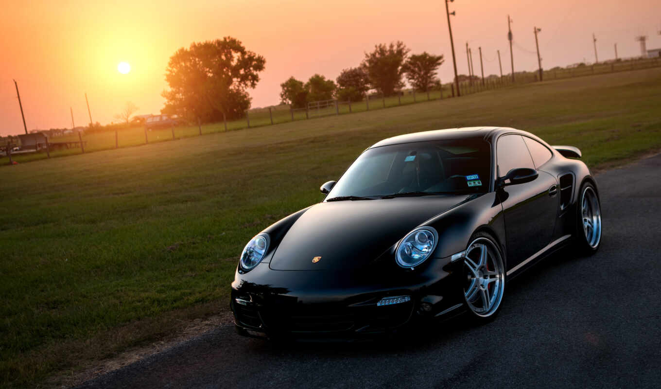 black, sun, auto, turbo, Porsche, lawn, flare, cars