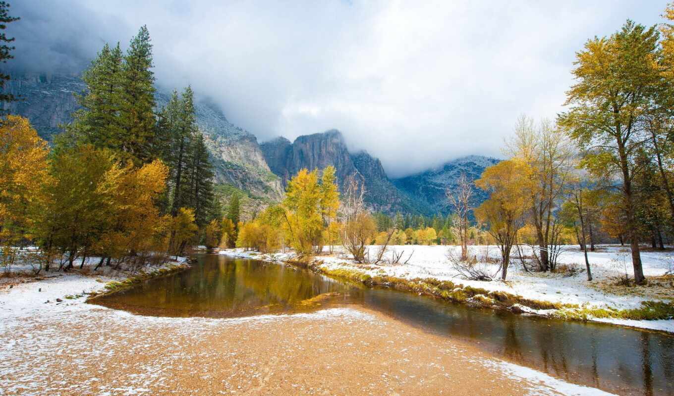 nature, snow, landscape, interesting, autumn, nature, river, initial, rear, the river, mountains