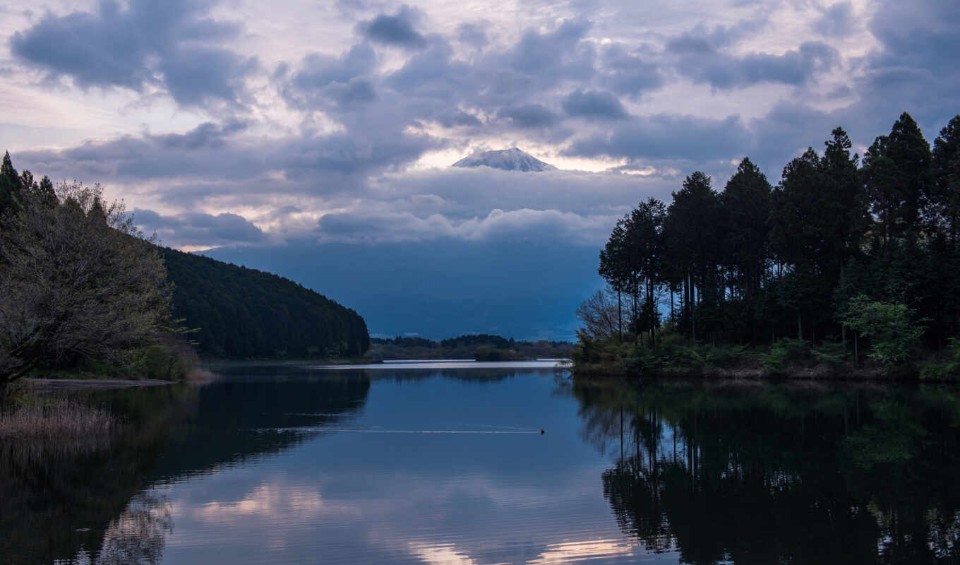 lake, sky, mountain, evening, japanese, volcano, fuji, fujima, prefecture, shizuoka, host