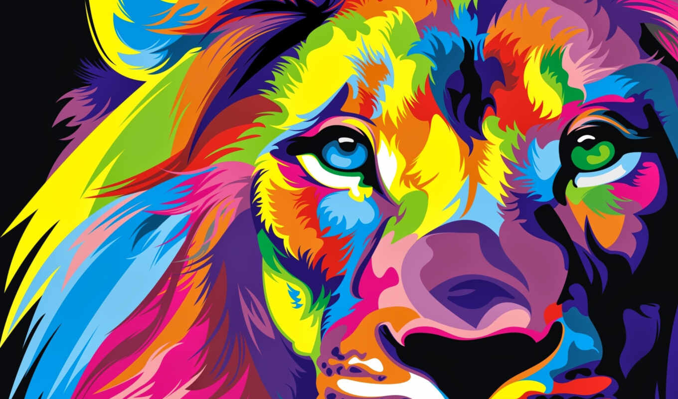 взгляд, lion, fantasy, color, goodfon, текстуры