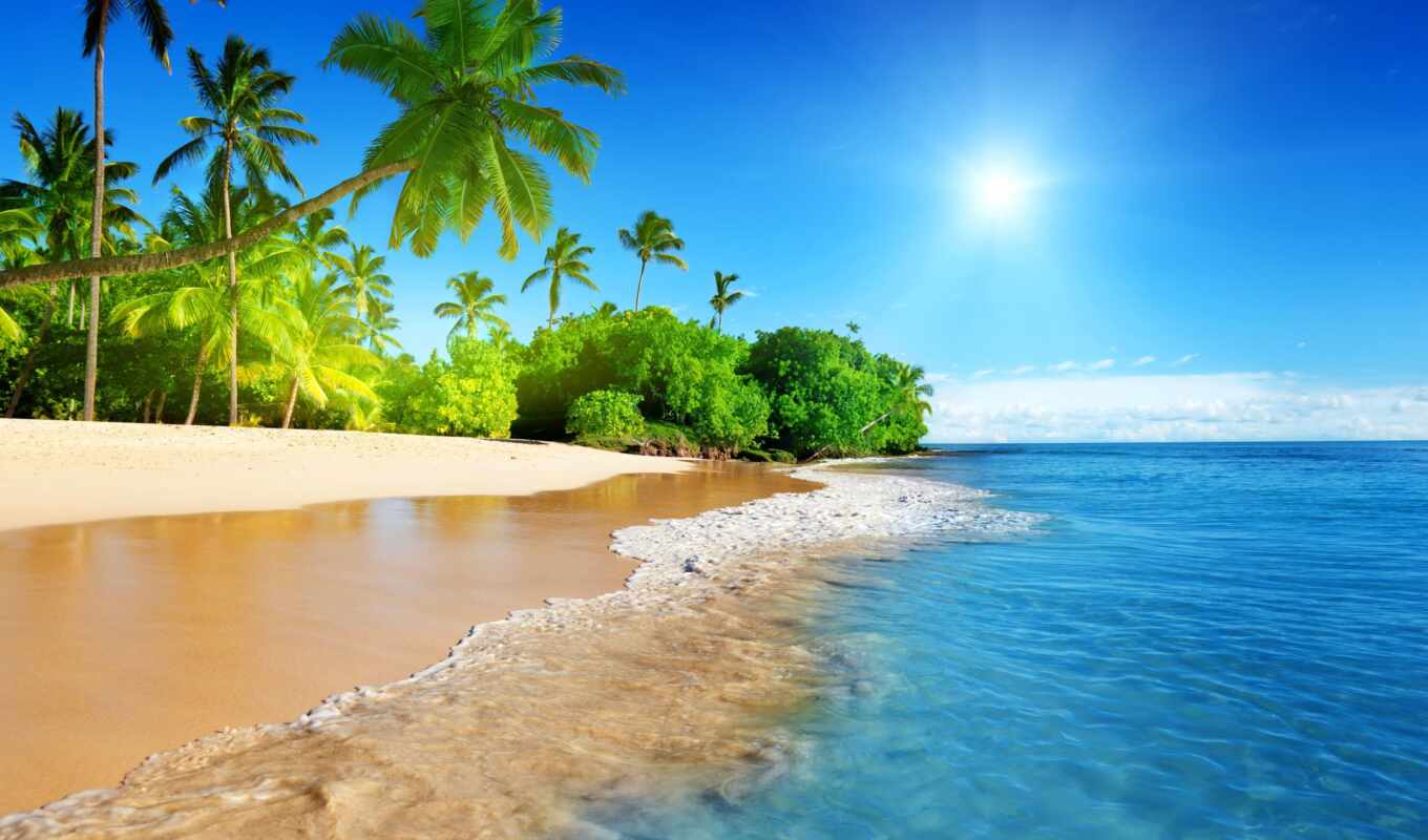 дома, пляж, море, берег, песок, пальмы, ocean, tropical, декорации