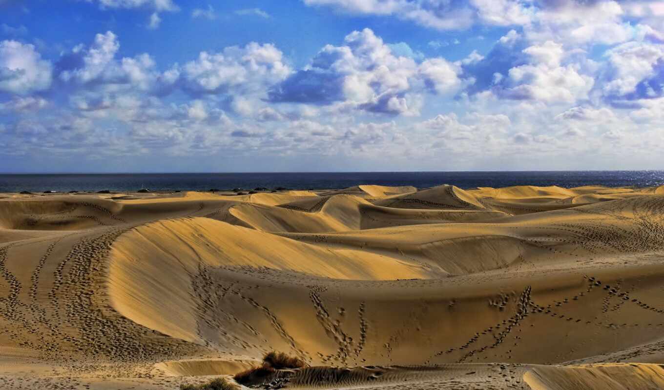природа, небо, песок, облако, след, пустыня, arena, huella