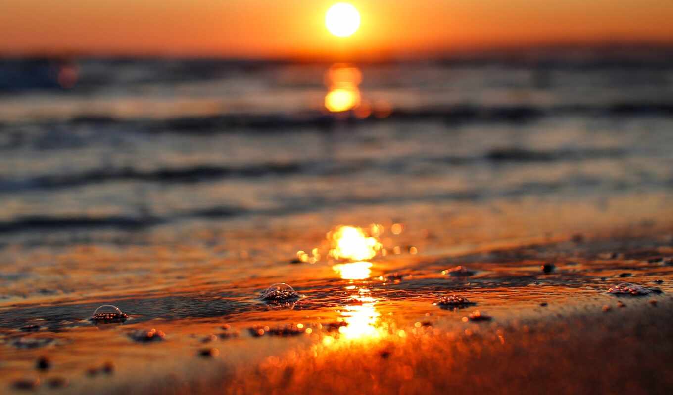 nature, page, sun, sunset, water, sea, bokeh, wave, river, rays