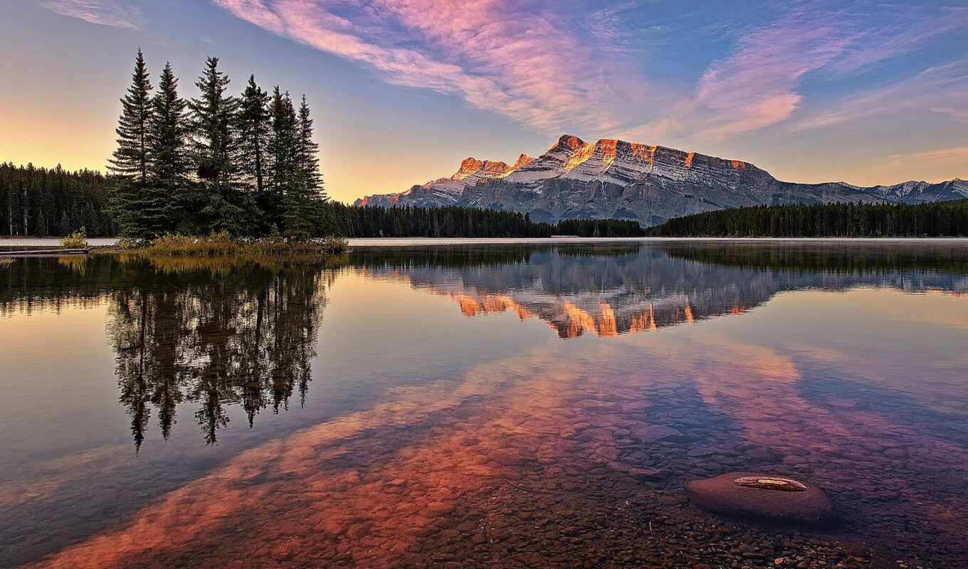 канада, озеро, гора, park, national, лес