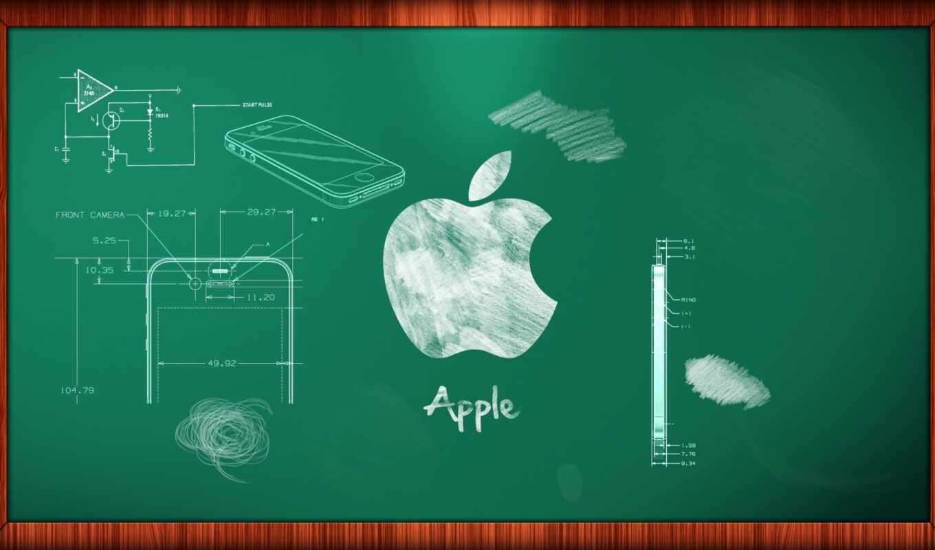 logo, apple, desk, green, drawing