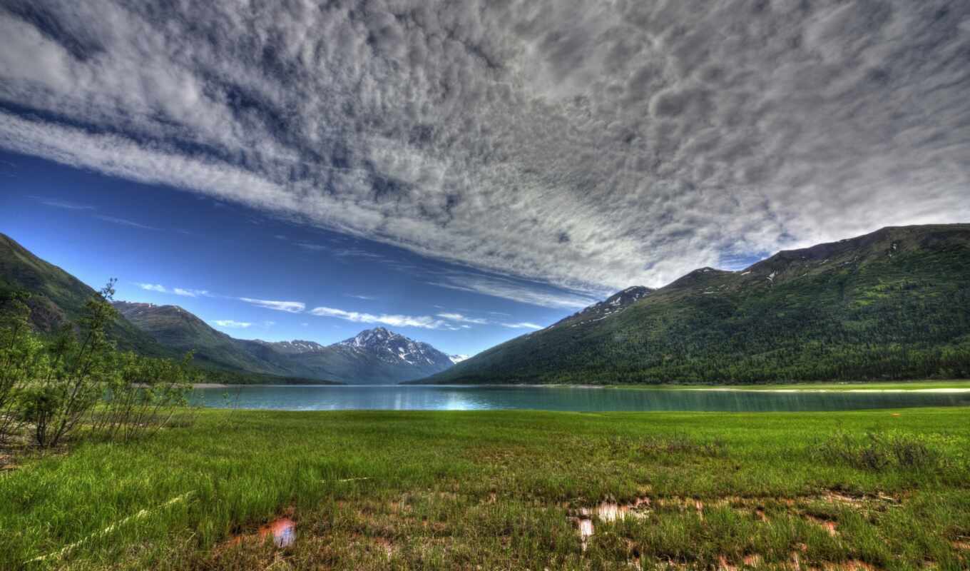 lake, park, mountains, alaska, cloud, mountains, eklutna