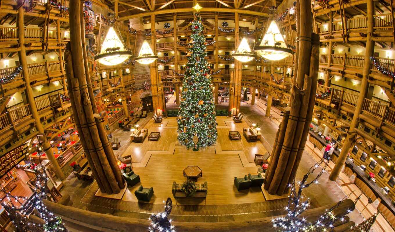 дерево, год, world, christmas, resort, lodge, праздник, disney, wilderness, большой