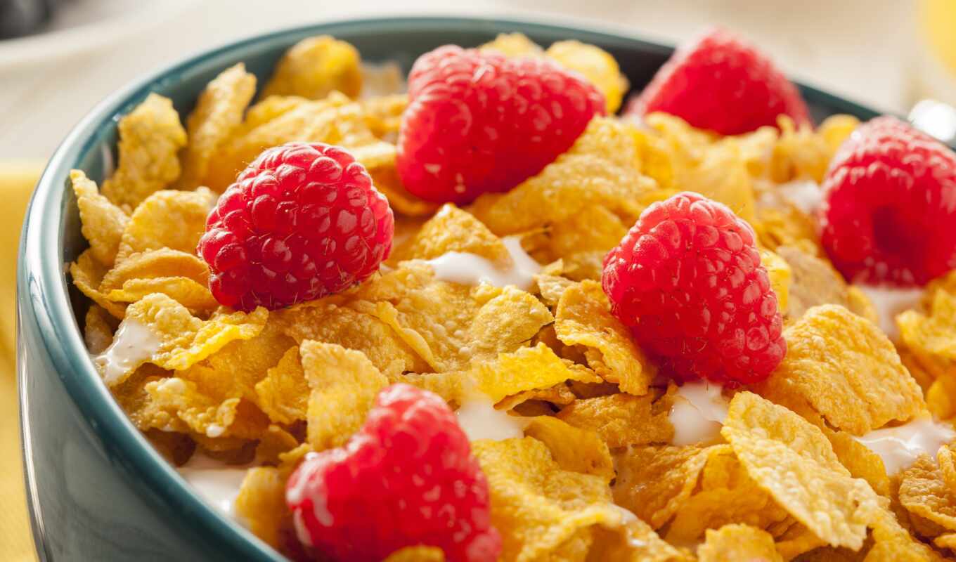 photo, the bowl, raspberry, breakfast, cereal, flake, royalty, free, corn flask