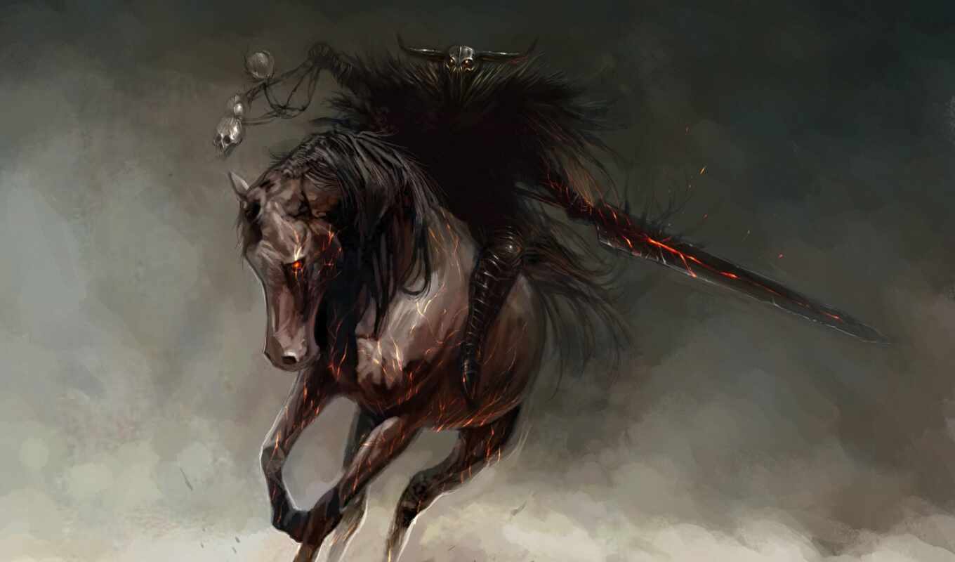 лошадь, демон, всадник, drawing, куда, halaman, penunggang, abigor