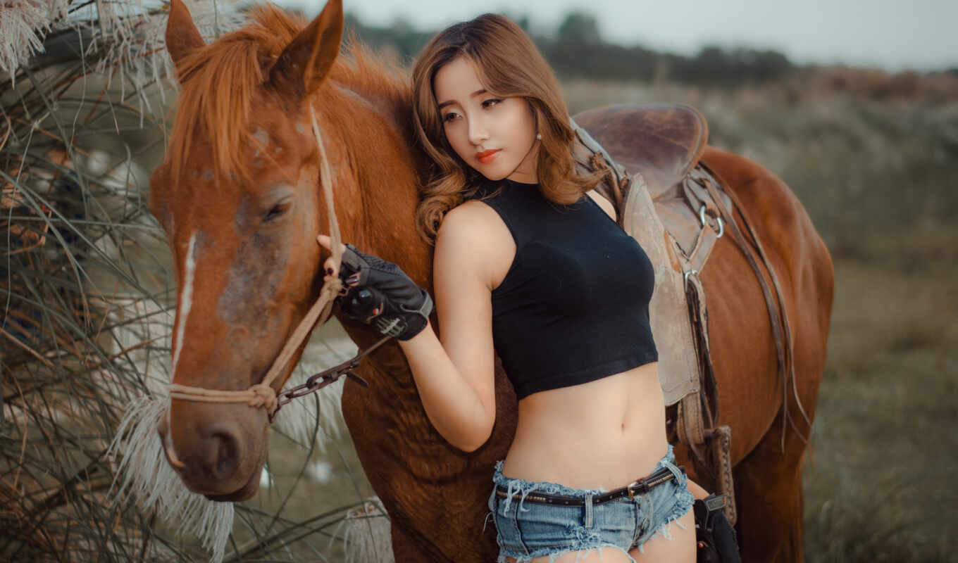 girl, horse, pants, asian