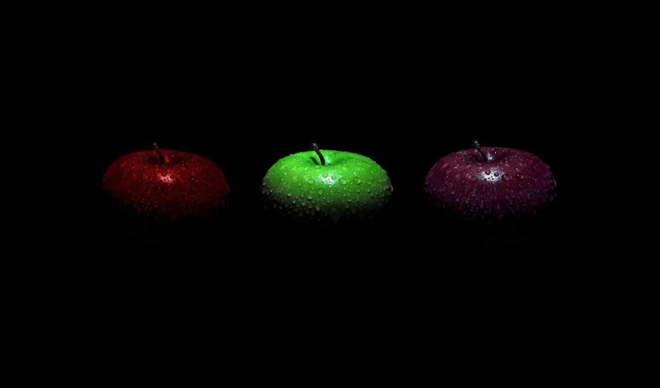 black, apple, фон, red, три, плод, минимализм, чёрн, meal, заставка